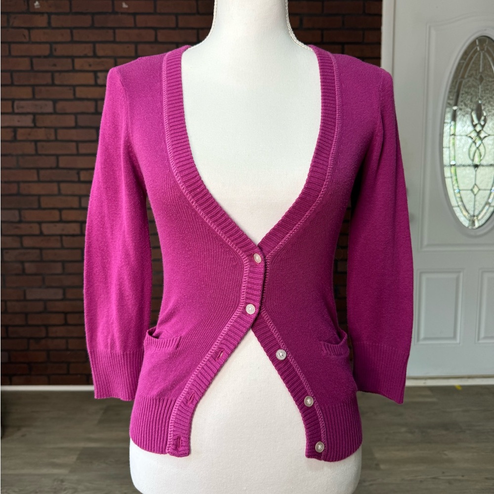 Aeropostale Purple Deep V Cardigan Medium Y2K Fitted 3/4‎ Sleeve